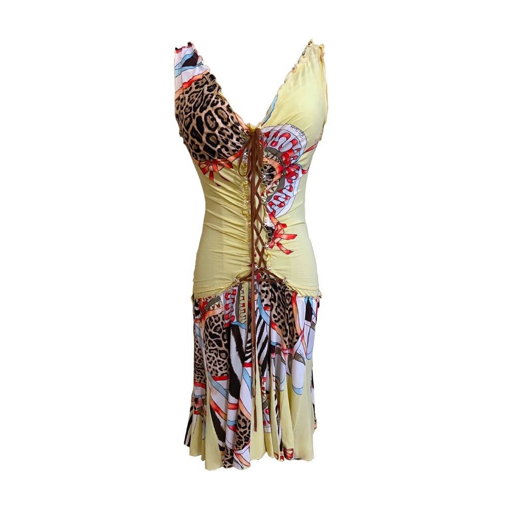 Roberto Cavalli Animal Print Lace-Up Dress